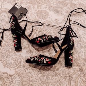 Forever 21 Floral Lace Up Heels